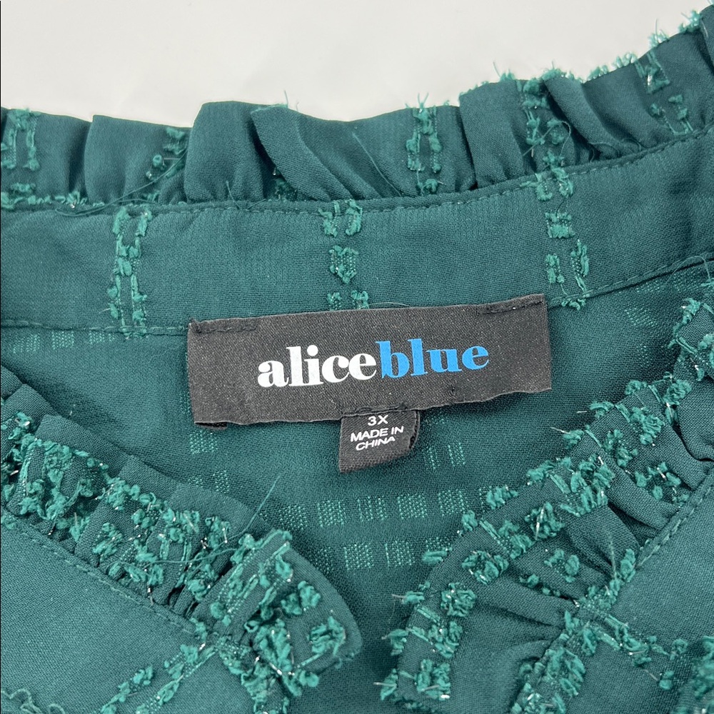 Alice blue hunter green peasant top faux pearls holiday glam festive traditional - Picture 3 of 8